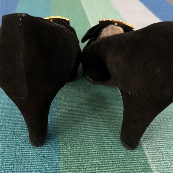 VINTAGE HEELS 💎🖤50s Suede square toe pumps W/rhinestone Buckle SIZE 8.5 - Picture 3 of 6